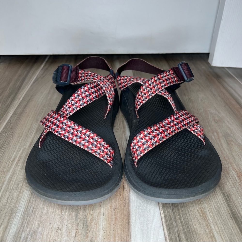 Chaco Z/Cloud Sandals Red White Blue Checkered Straps Navy Buckle Mens 12 - Picture 2 of 10